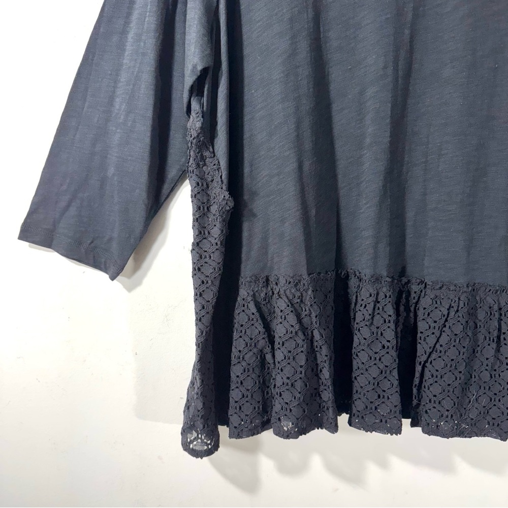 LOGO Lori Goldstein Black Cotton Slub Tunic with Ruffle Lace A652874 - Picture 3 of 12